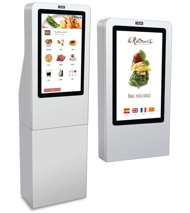T-Quiosk 100 en columna al costat del model mural T-Quiosk 10