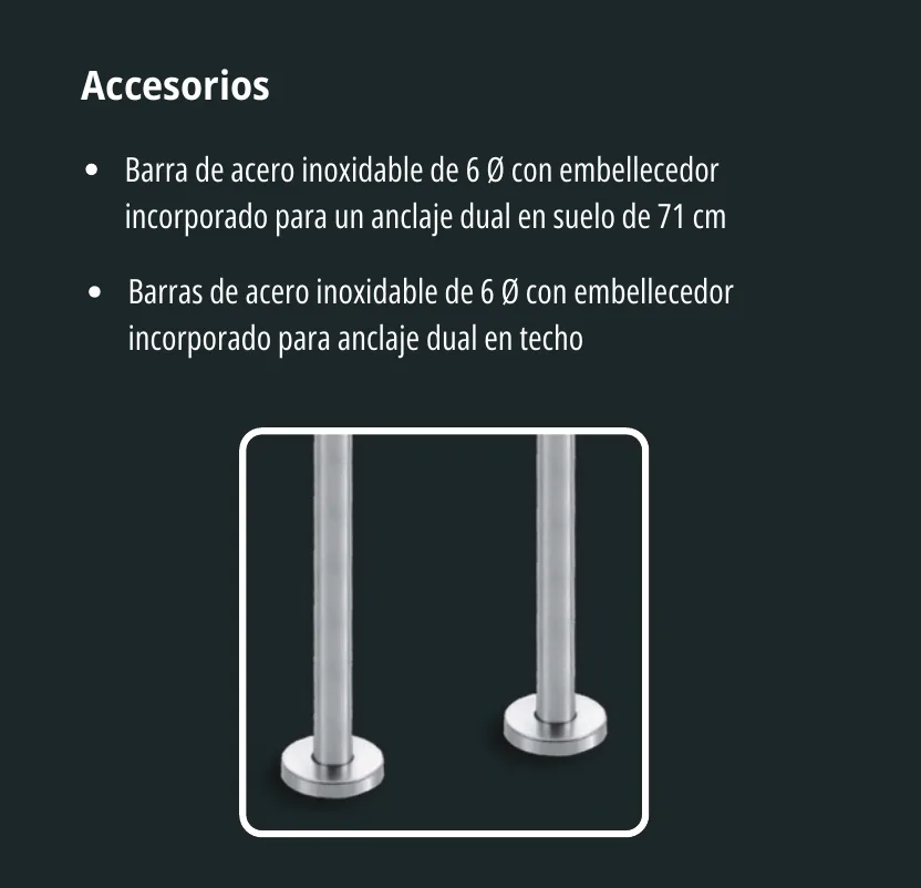 Barres d’acer inoxidable amb embellidor per a l’ancoratge del T-Quiosk 22
