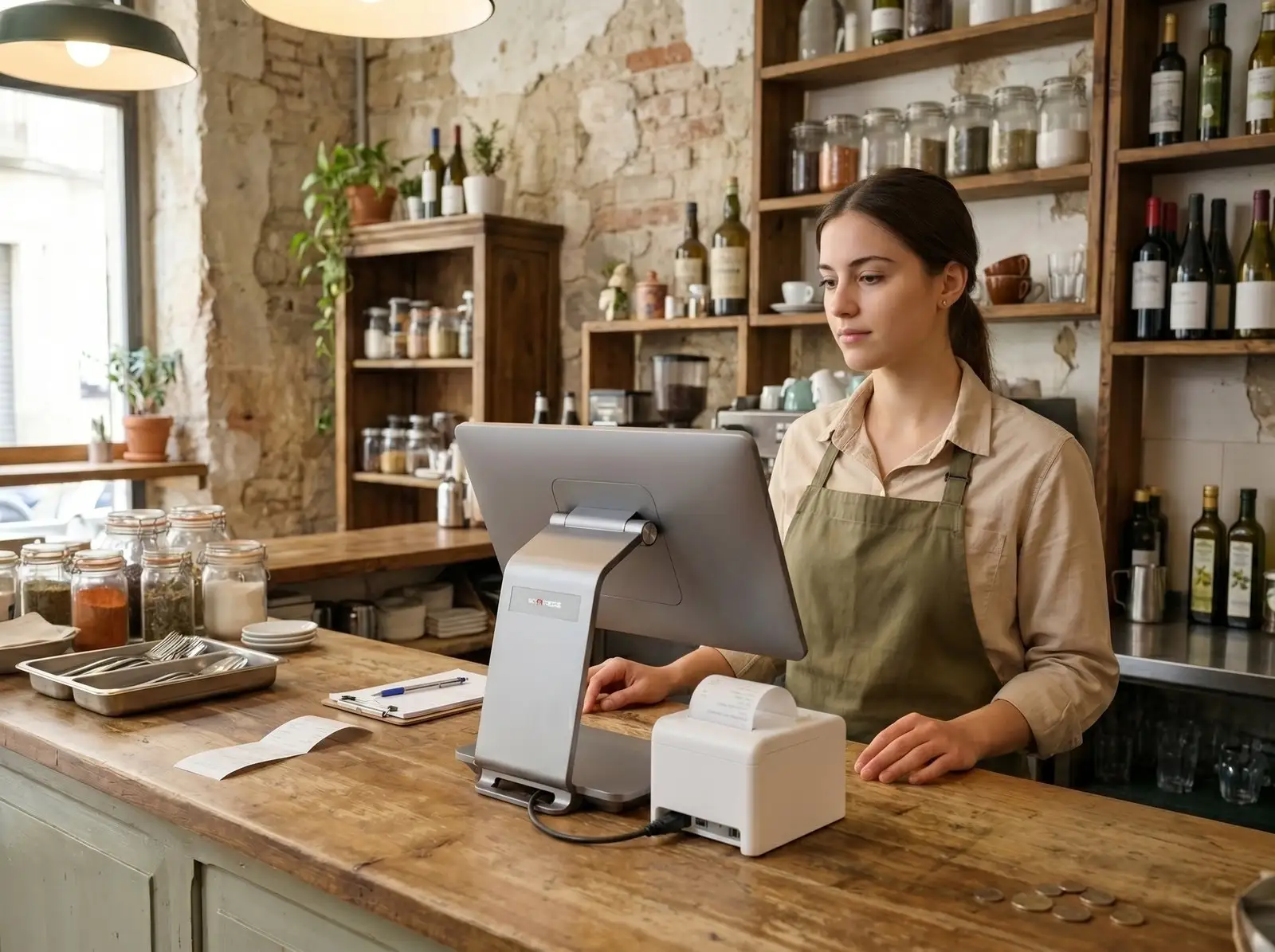 Responsable de tienda emitiendo un ticket con código QR VeriFactu