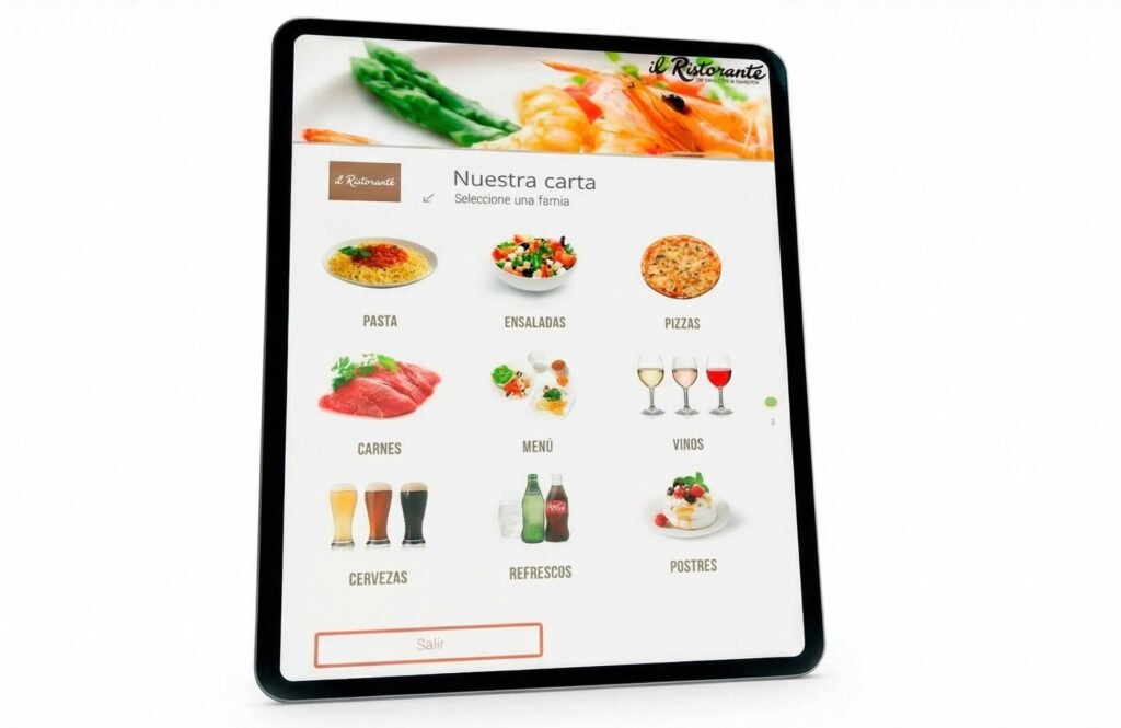 Dispositivo movíl con menu digital de un restaurante